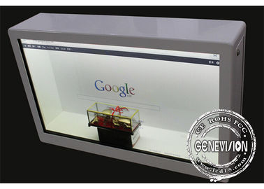 55 인치 안드로이드 원격 제어 투명한 전시 상자 가동 가능한 광고 장비